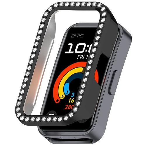 Protective Case For Huawei Band 10 / 10 NFC / 9 / 9 NFC / 8 / 8 NFC Hollow Design Rhinestone Decor PC Watch Cover - Black - 1