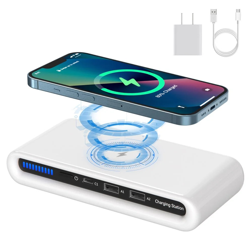 N67 USB Multi-Port Wireless Charger 30W Fast Charging Station USB Charging Hub with Ambient Light - 2
