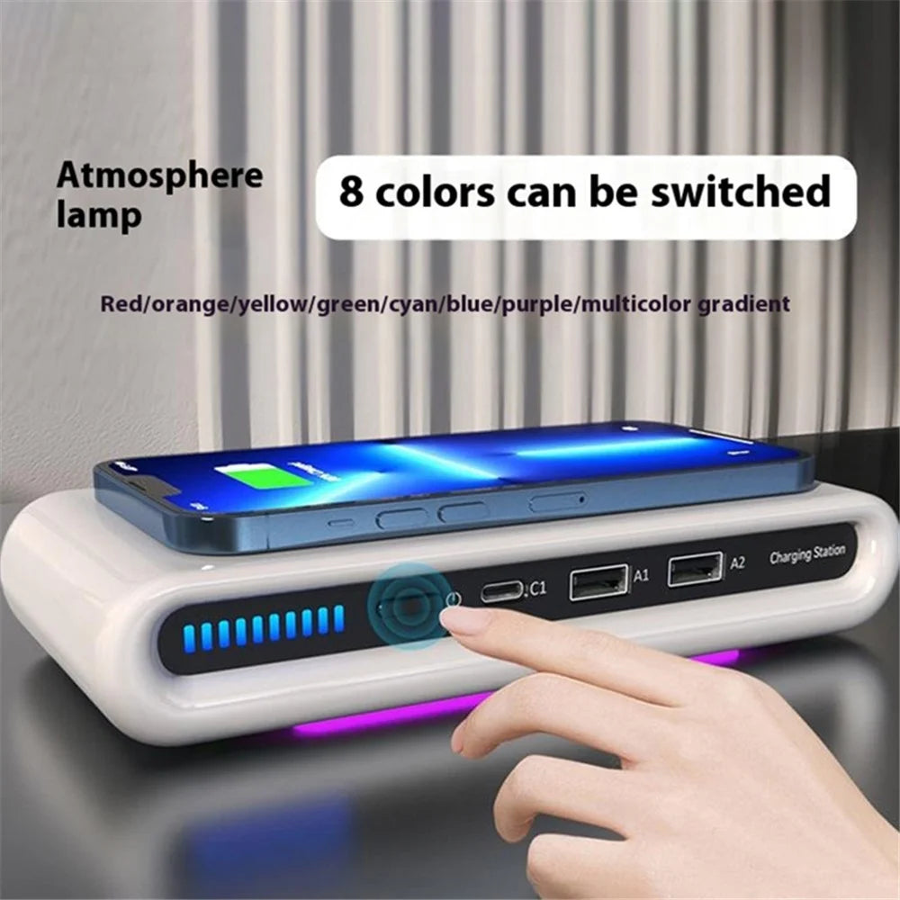 N67 USB Multi-Port Wireless Charger 30W Fast Charging Station USB Charging Hub with Ambient Light - 5