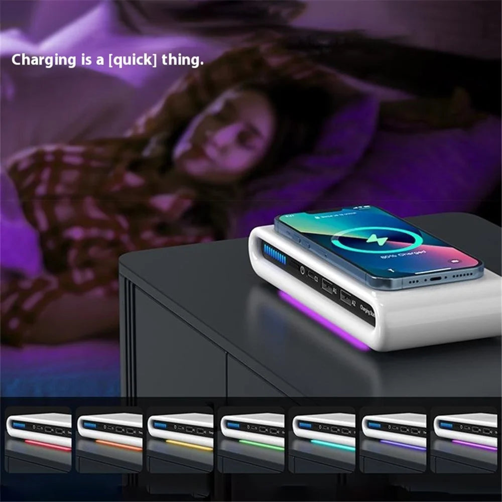 N67 USB Multi-Port Wireless Charger 30W Fast Charging Station USB Charging Hub with Ambient Light - 6