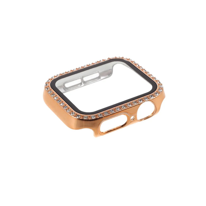 Electroplating Rhinestones Decor PC Frame Tempered Glass Protector Cover for Apple Watch Series 4/5/6/SE 40mm - Rose Gold - 2