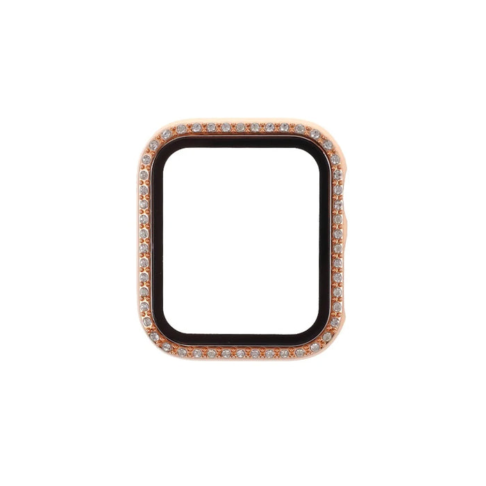 Electroplating Rhinestones Decor PC Frame Tempered Glass Protector Cover for Apple Watch Series 4/5/6/SE 40mm - Rose Gold - 4