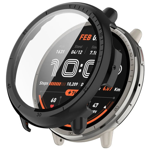 For Huami Amazfit Active 2 Watch Case PC Frame Cover with Tempered Glass Screen Film - Black - 1
