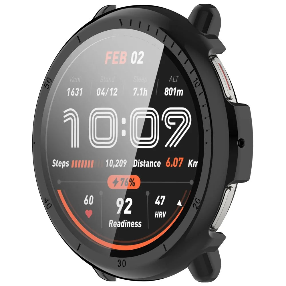 For Huami Amazfit Active 2 Watch Case PC Frame Cover with Tempered Glass Screen Film - Black - 2