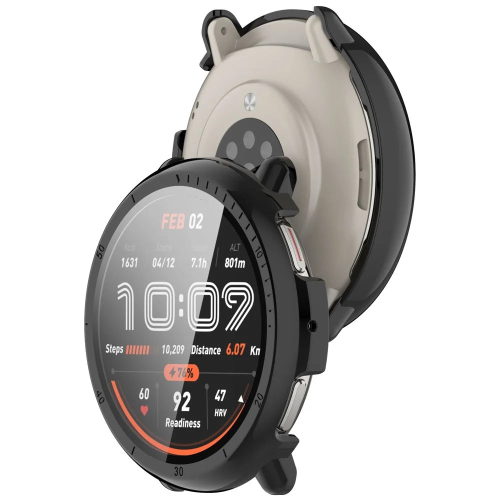 For Huami Amazfit Active 2 Watch Case PC Frame Cover with Tempered Glass Screen Film - Black - 3