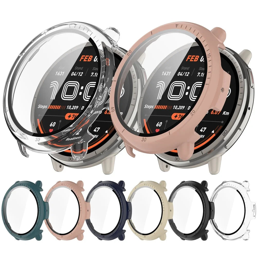 For Huami Amazfit Active 2 Watch Case PC Frame Cover with Tempered Glass Screen Film - Black - 7