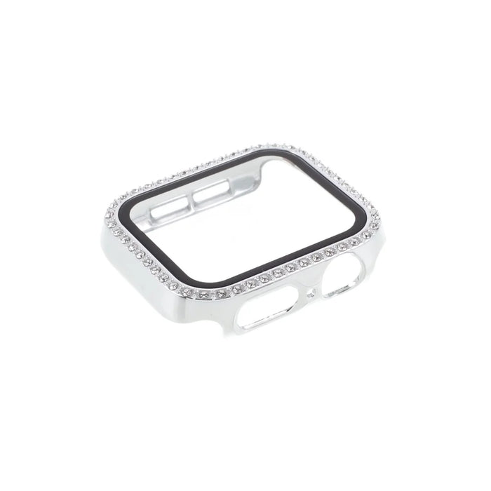 Electroplating Rhinestones Decor PC Frame Tempered Glass Protector Cover for Apple Watch Series 4 / 5 / 6 / SE / SE (2022) 44m - White - 2