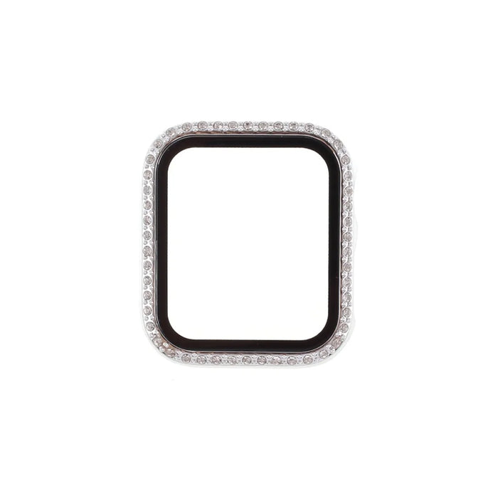 Electroplating Rhinestones Decor PC Frame Tempered Glass Protector Cover for Apple Watch Series 4 / 5 / 6 / SE / SE (2022) 44m - White - 4