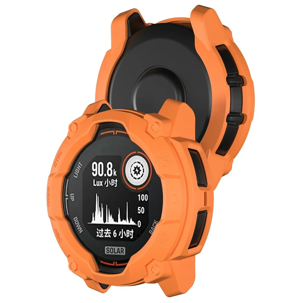For Garmin Instinct 3 Solar 45mm TPU Watch Case Hollow-Out Rugged Bumper Cover - Orange - 5