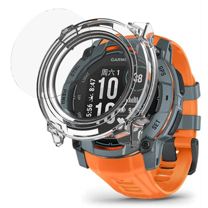 For Garmin Instinct 3 45mm Smartwatch Case PC Protective Cover with Tempered Glass Screen Protector - Transparent - 2