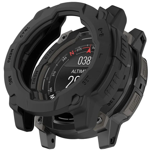 For Garmin Instinct 3 45mm / Solar 45mm Armor Watch Case Shockproof TPU Rugged Protective Cover - Black - 1