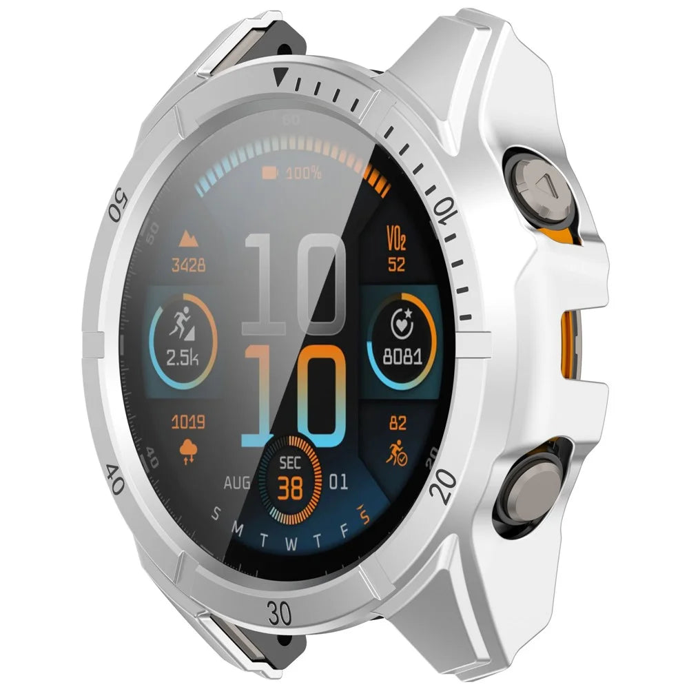 For Garmin Tactix 8 51mm AMOLED Version Watch Case PC Frame with Tempered Glass Screen Film - Silver+Black - 5