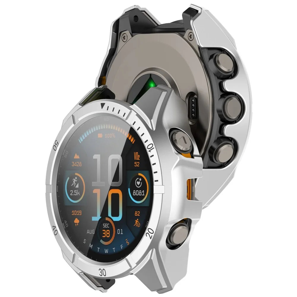 For Garmin Tactix 8 51mm AMOLED Version Watch Case PC Frame with Tempered Glass Screen Film - Silver+Black - 6