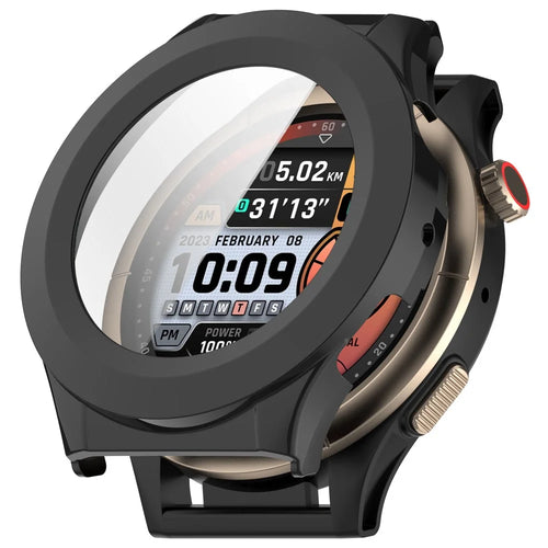For Huami Amazfit Cheetah Round / Cheetah Pro Watch Case PC Frame with Glass Screen Film - Black - 1