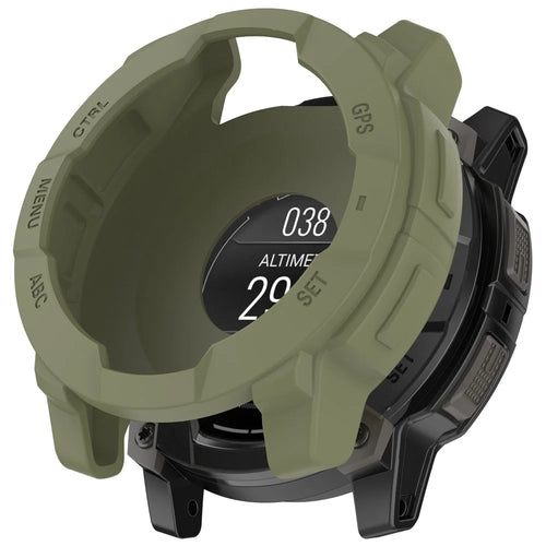 For Garmin Instinct E 45mm Watch Case Silicone Shockproof Bumper Frame - Army Green - 1