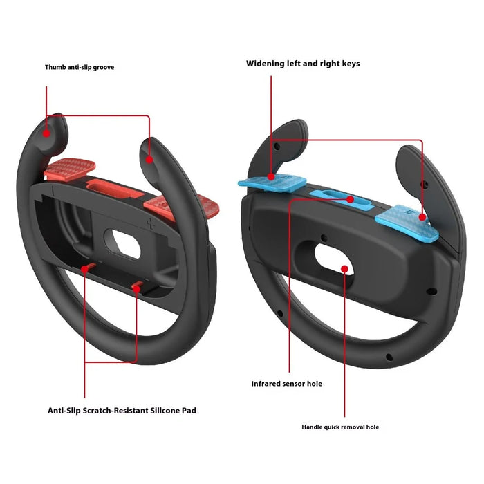 PGTECH GP-362 2Pcs For Nintendo Switch 2 Controller Racing Game Steering Wheel Left and Right Joy-Con Wheel Bracket - Black Red+Black Blue - 4