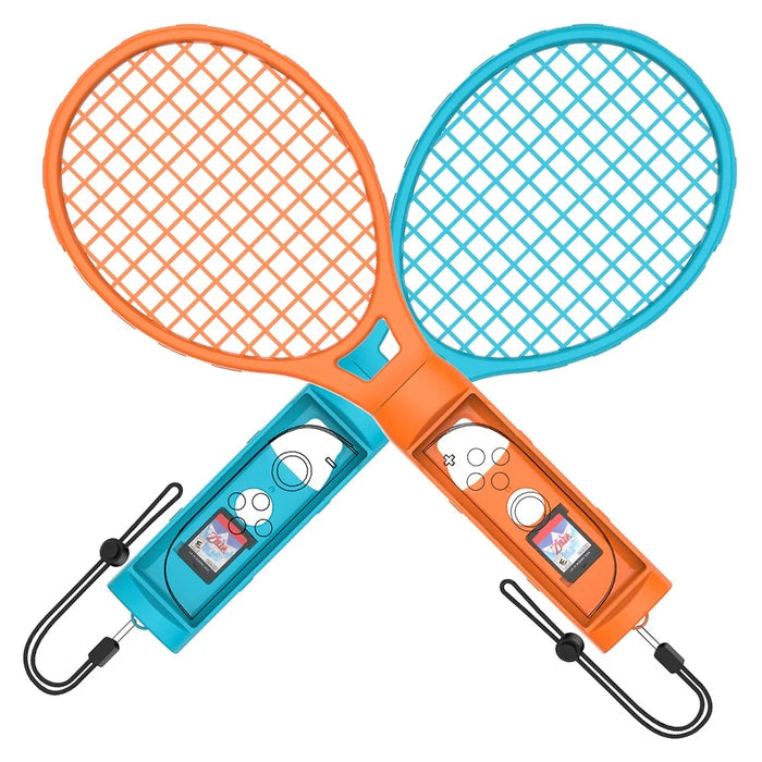 JYS-NS2266 For Nintendo Switch 2 Left and Right Joy-Con Handle Holder Tennis Racket with Lanyard - Blue+Red - 1