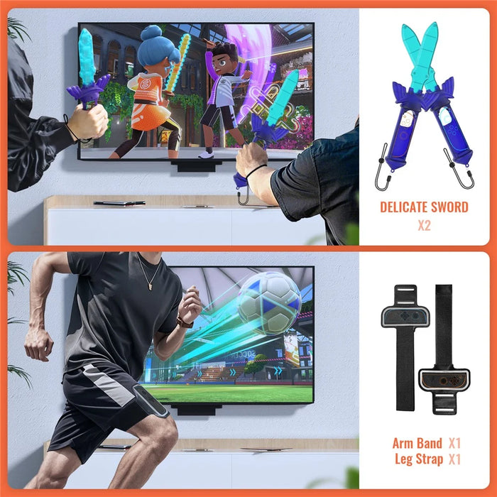JYS-NS2277 For Nintendo Switch 2 Sports Game Accessories 12 In 1 Tennis Racket Golf Club Leg Strap Sword Set - 3