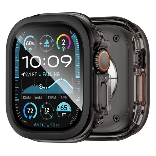 For Apple Watch Ultra 3 / Ultra 2 / Ultra 49mm Hard PC IML Watch Case with Tempered Glass Screen Film - Transparent Black - 1