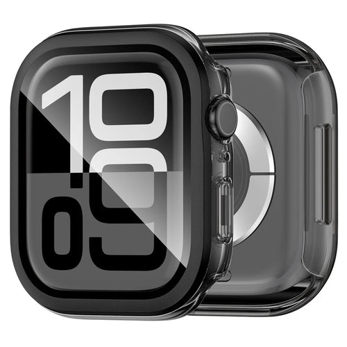 For Apple Watch Series 11 / 10 42mm Hard PC IML Watch Case with Tempered Glass Screen Film - Transparent Black - 1