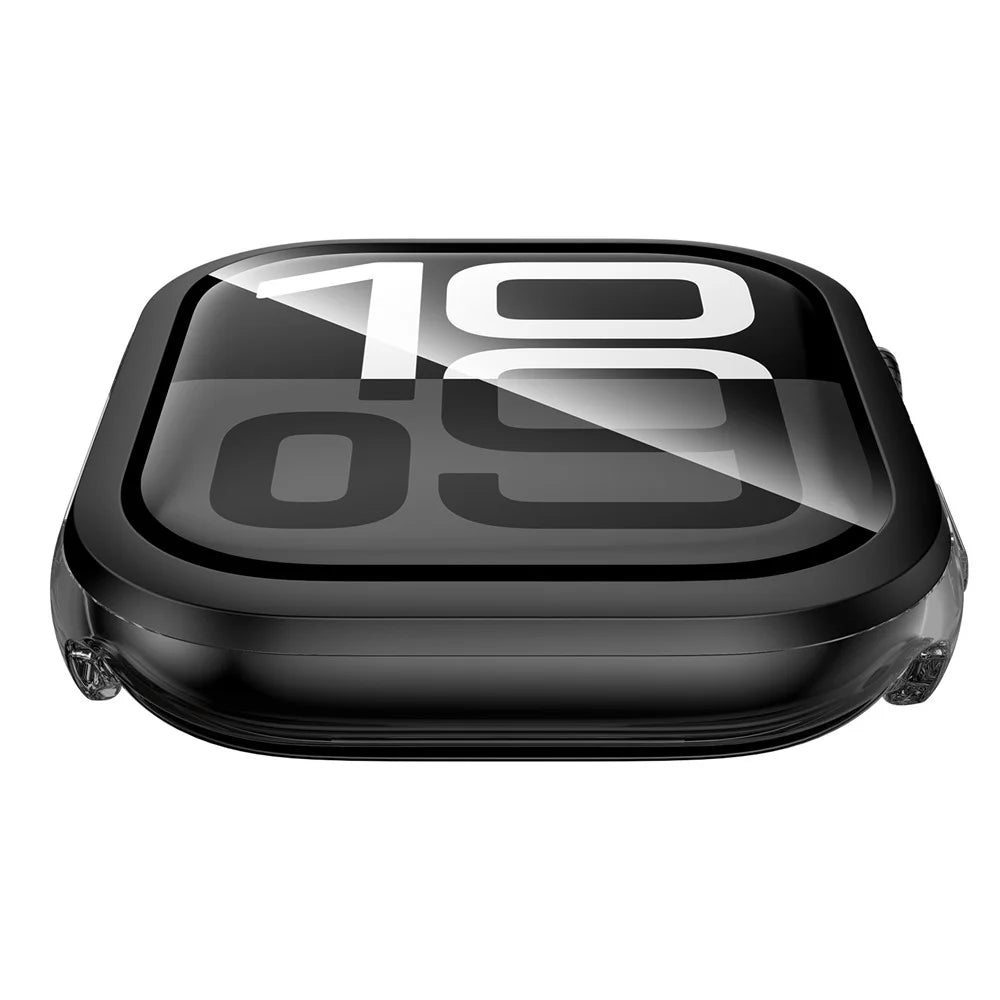 For Apple Watch Series 11 / 10 42mm Hard PC IML Watch Case with Tempered Glass Screen Film - Transparent Black - 4