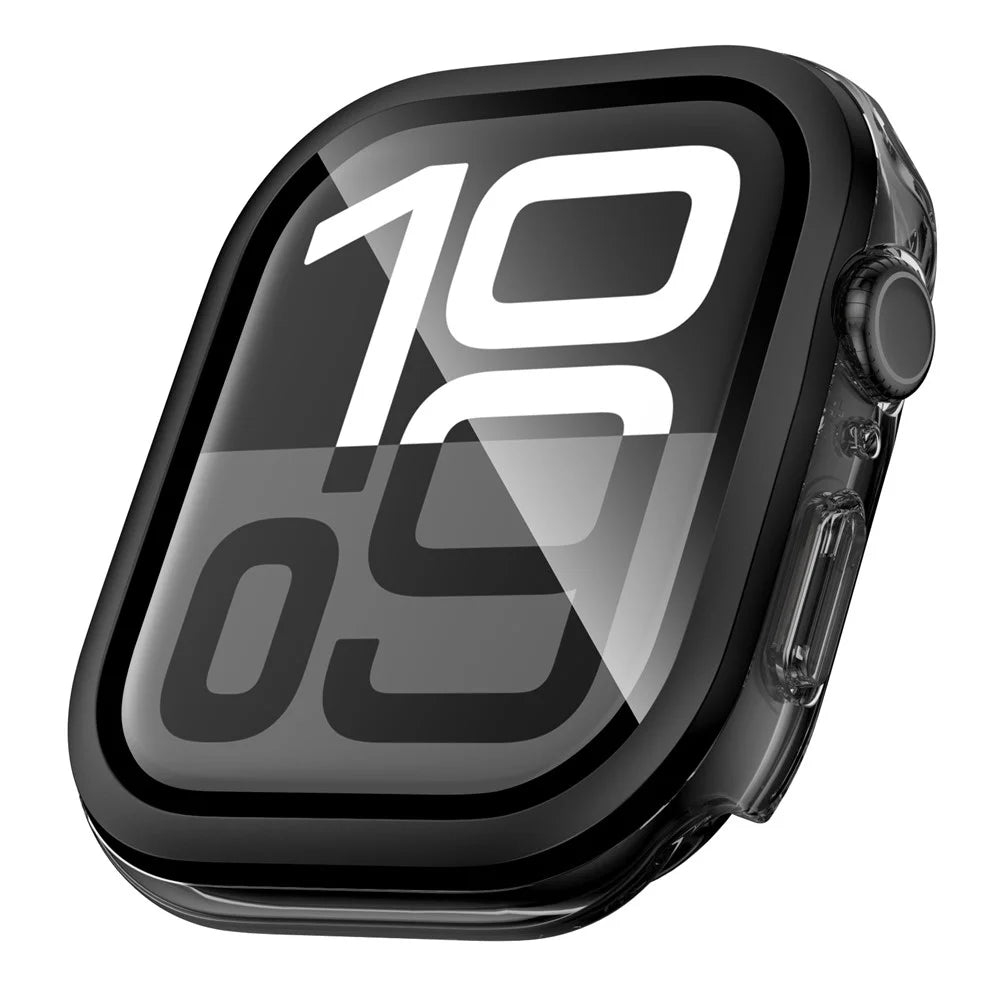 For Apple Watch Series 11 / 10 42mm Hard PC IML Watch Case with Tempered Glass Screen Film - Transparent Black - 5