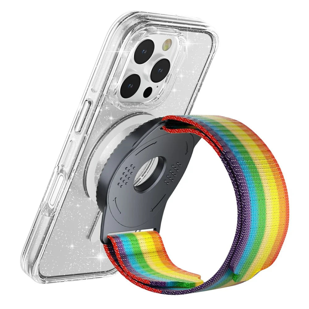 Universal Phone Holder Wrist Strap Aromatherapy Stand - Electroplated Grey + Rainbow - 1