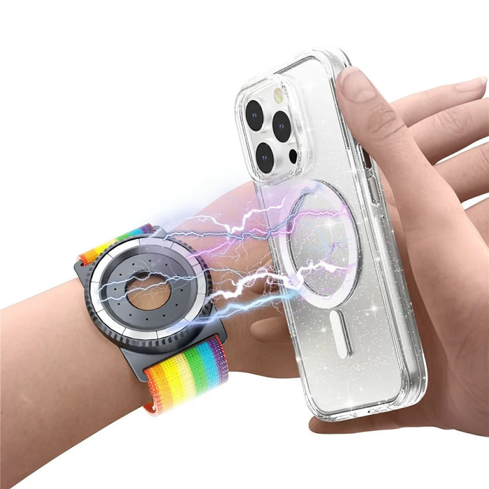 Universal Phone Holder Wrist Strap Aromatherapy Stand - Electroplated Grey + Rainbow - 5