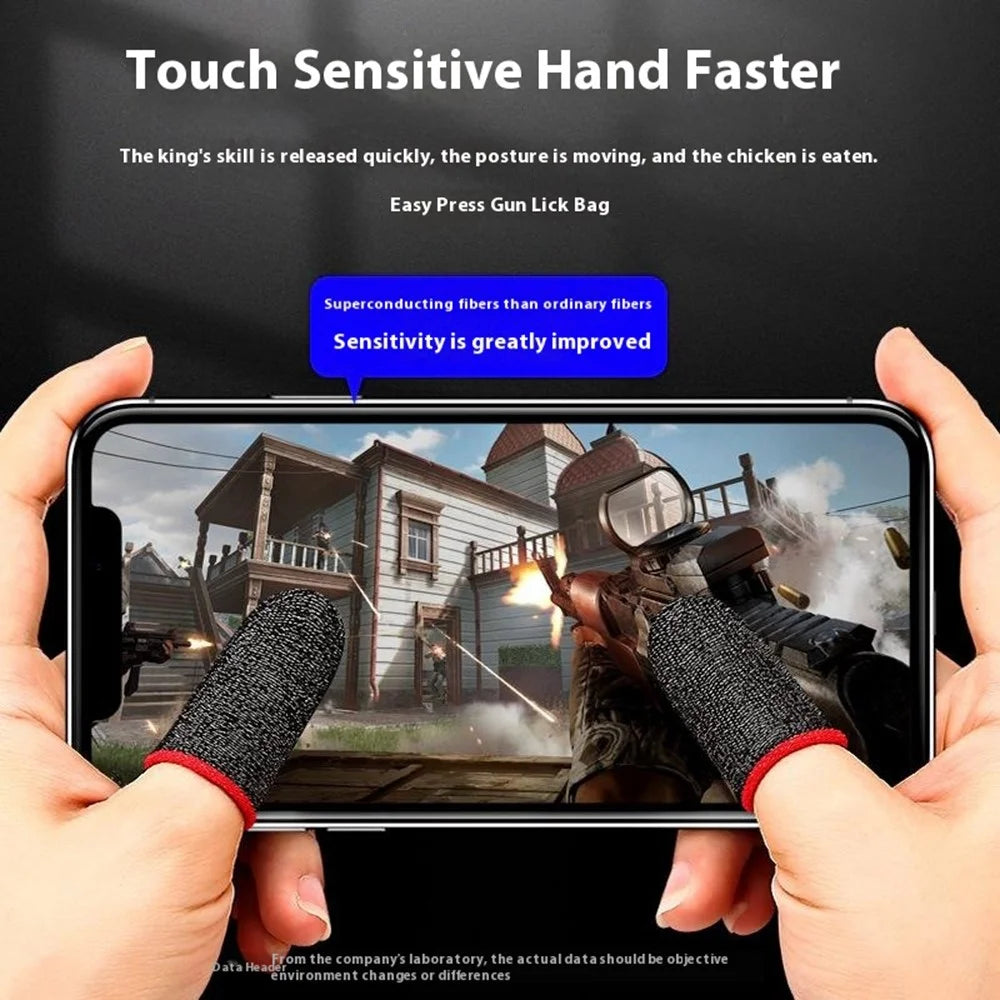 1Pair Gaming Finger Sleeves Anti-Slip Touchscreen Sweat-Resistant Ultra-Thin Carbon Fiber Finger Cover (24 Needles) - Black  /  Blue - 3