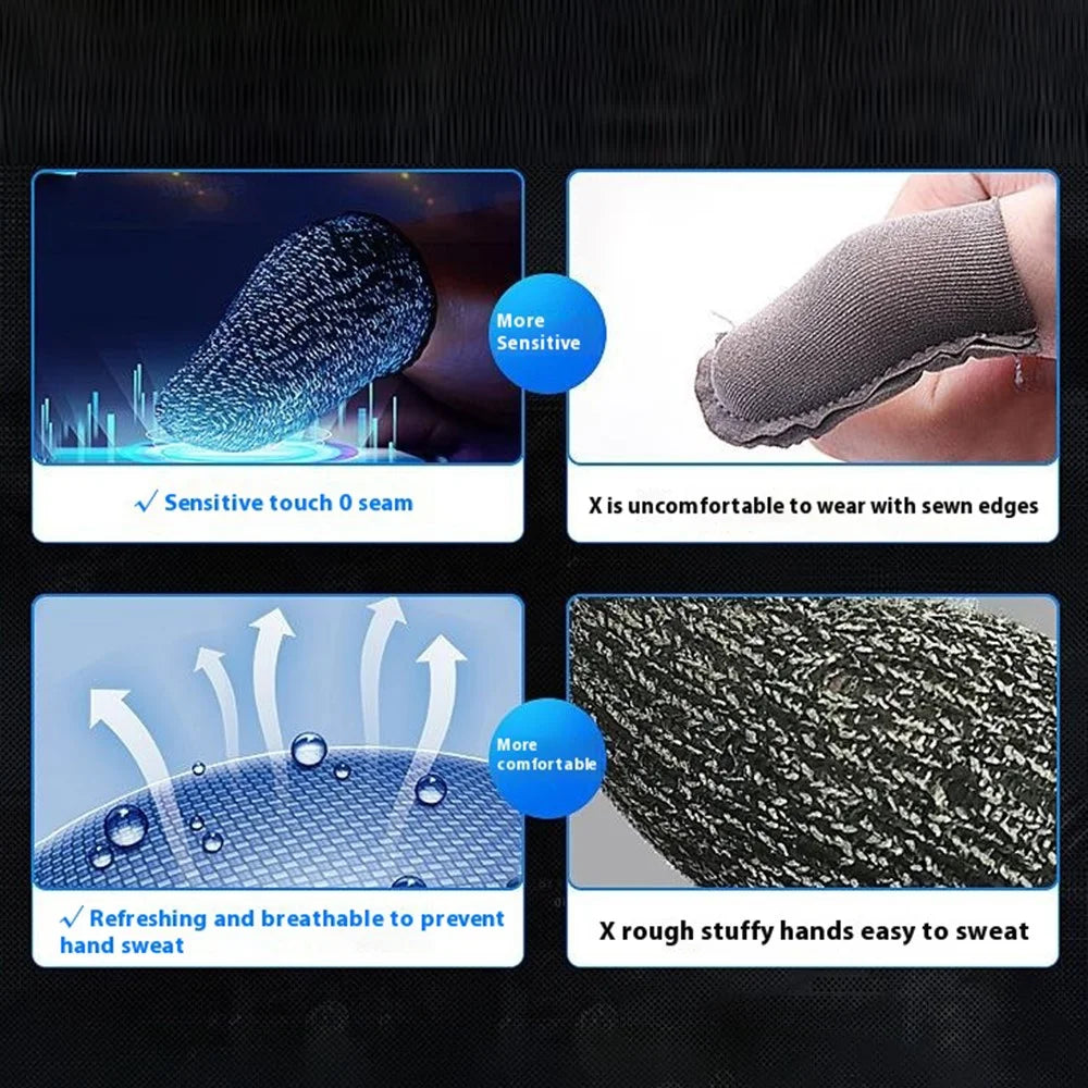 1Pair Gaming Finger Sleeves Anti-Slip Touchscreen Sweat-Resistant Ultra-Thin Carbon Fiber Finger Cover (24 Needles) - Black  /  Blue - 7