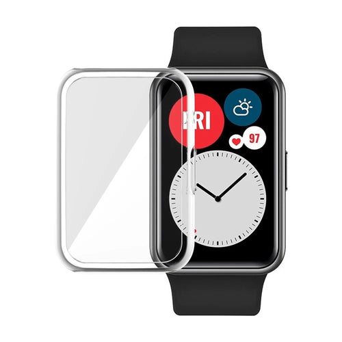 Full Coverage Electroplated TPU Smart Watch Protective Cover Case for Huawei Watch Fit - Transparent - 1