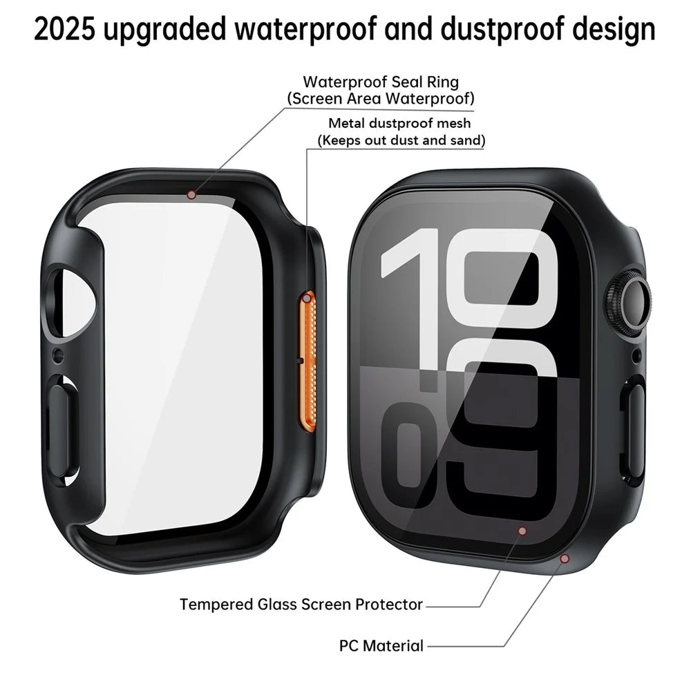 For Apple Watch Series 11 / 10 42mm Waterproof Dustproof PC Watch Case with Tempered Glass Film - Black - 4