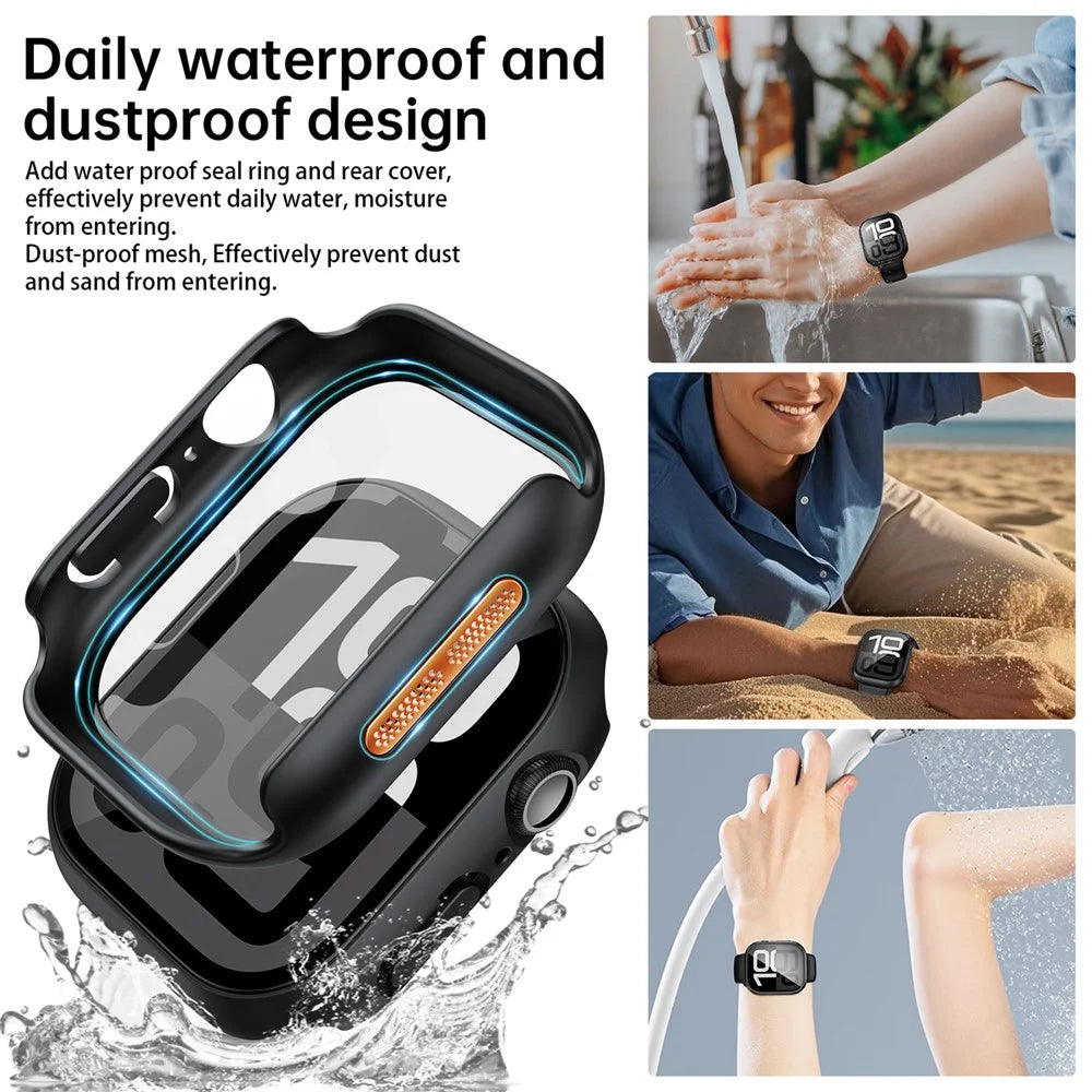 Watch Case for Apple Watch SE3 / SE2 / SE1 /  6 / 5 / 4 40mm Waterproof Dustproof PC Frame with Tempered Glass Film - Black - 5
