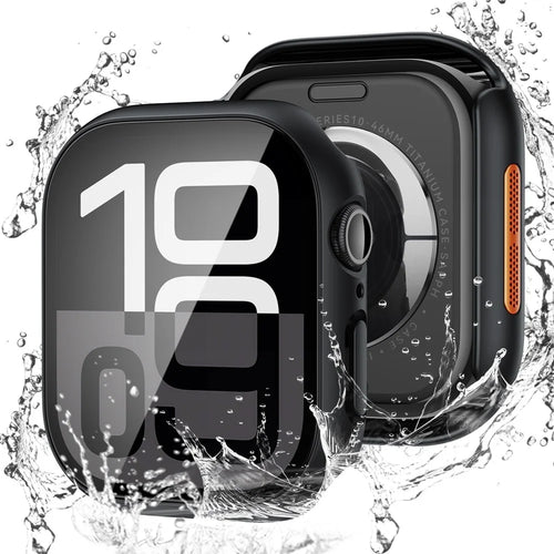 PC Watch Case for Apple Watch Series 9 / 8 / 7 45mm Waterproof Dustproof Frame with Tempered Glass Film - Black - 1