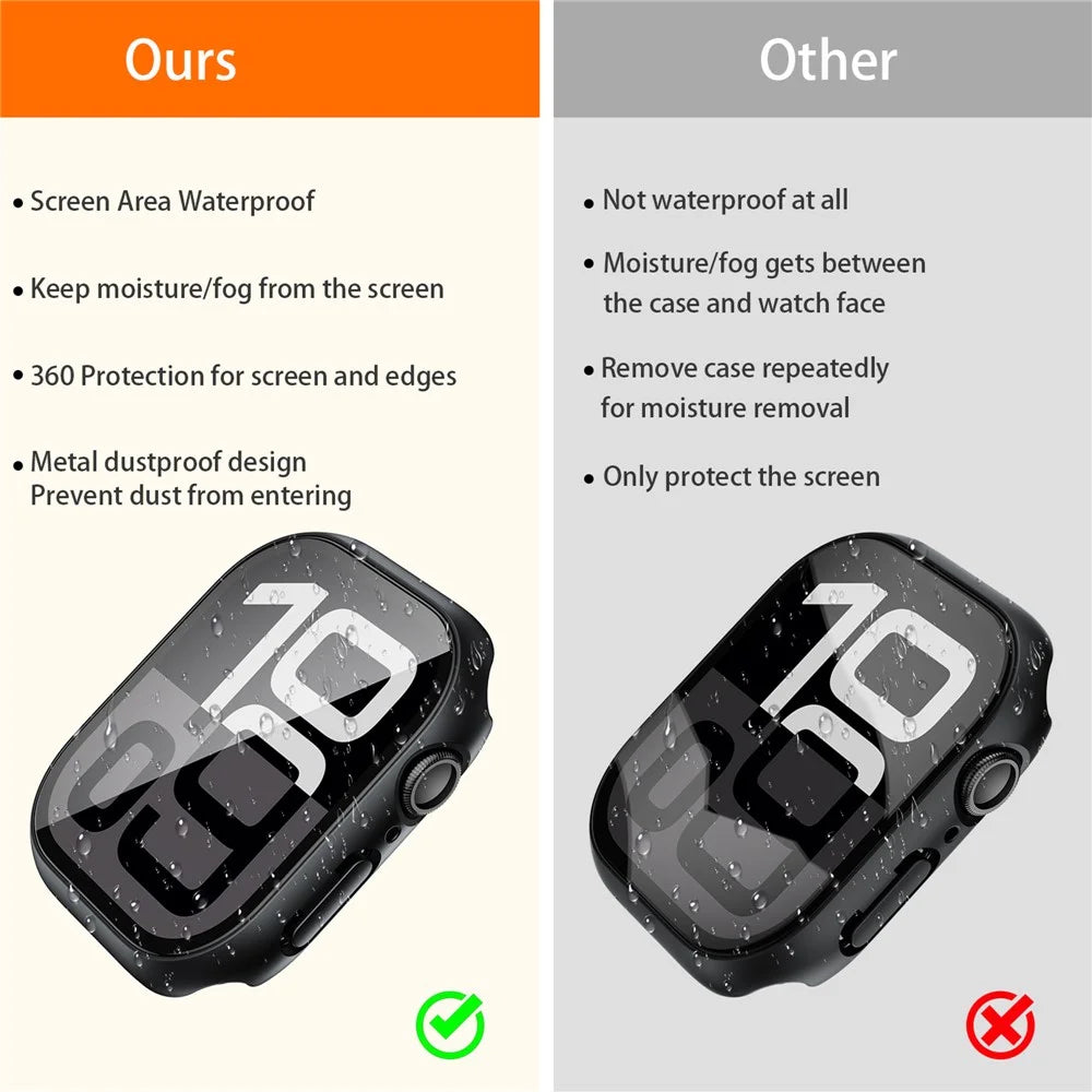 PC Watch Case for Apple Watch Series 9 / 8 / 7 41mm Waterproof Dustproof Frame with Tempered Glass Film - Black - 7