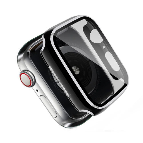 One-Piece Plated Hard PC Case with Tempered Glass Screen Protector for Apple Watch Series 3/2/1 38mm - Black / Silver - 1