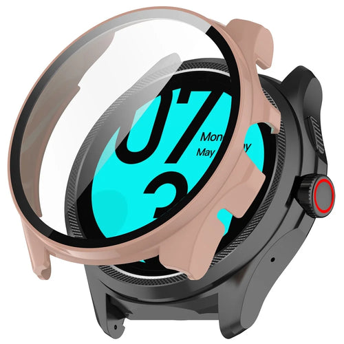 For TicWatch Pro 5 Enduro Hard PC Case All Around Watch Cover with Tempered Glass Film - Pink - 1