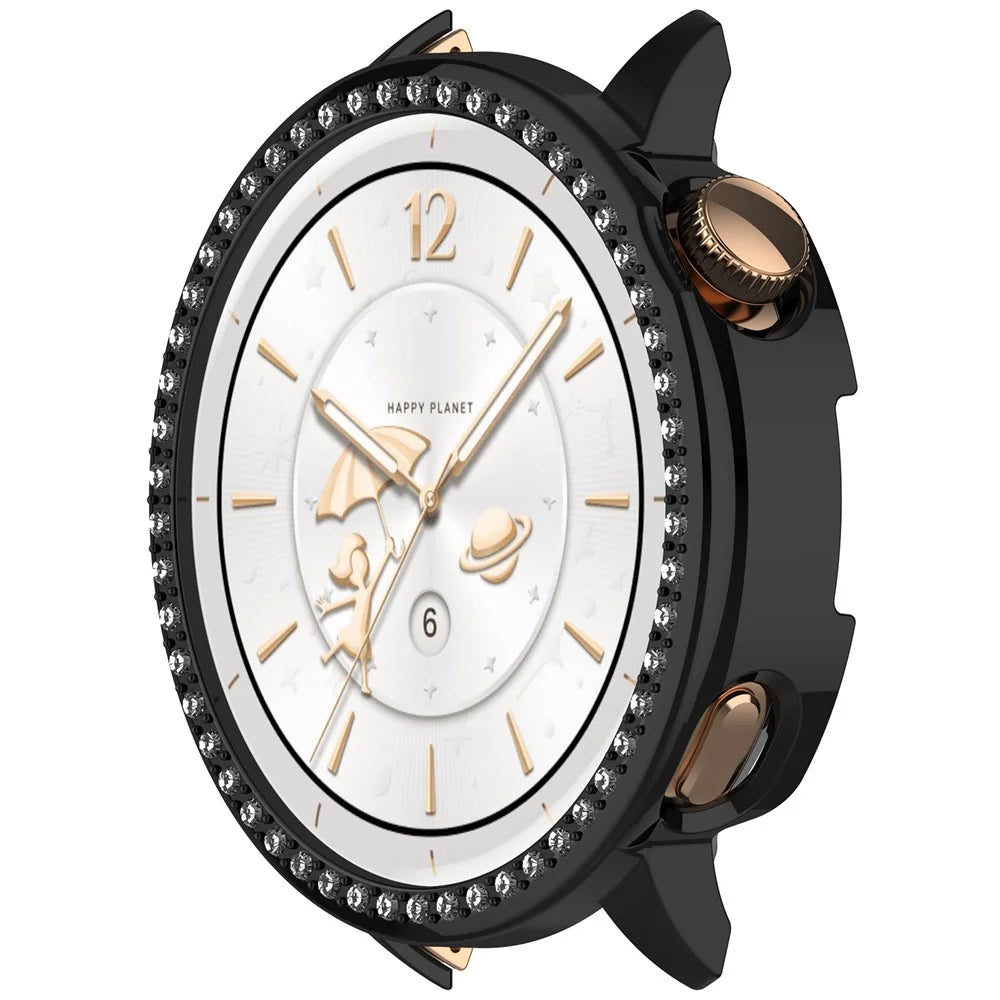 For Oppo Watch X2 Mini / OnePlus Watch 3 43mm Watch Case Rhinestone Decorative Hollow Design Electroplating PC Watch Cover - Black - 2