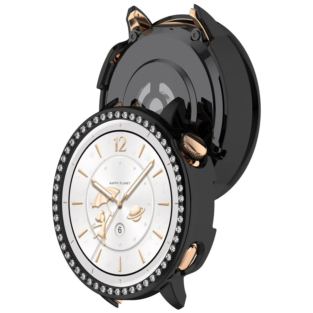 For Oppo Watch X2 Mini / OnePlus Watch 3 43mm Watch Case Rhinestone Decorative Hollow Design Electroplating PC Watch Cover - Black - 3