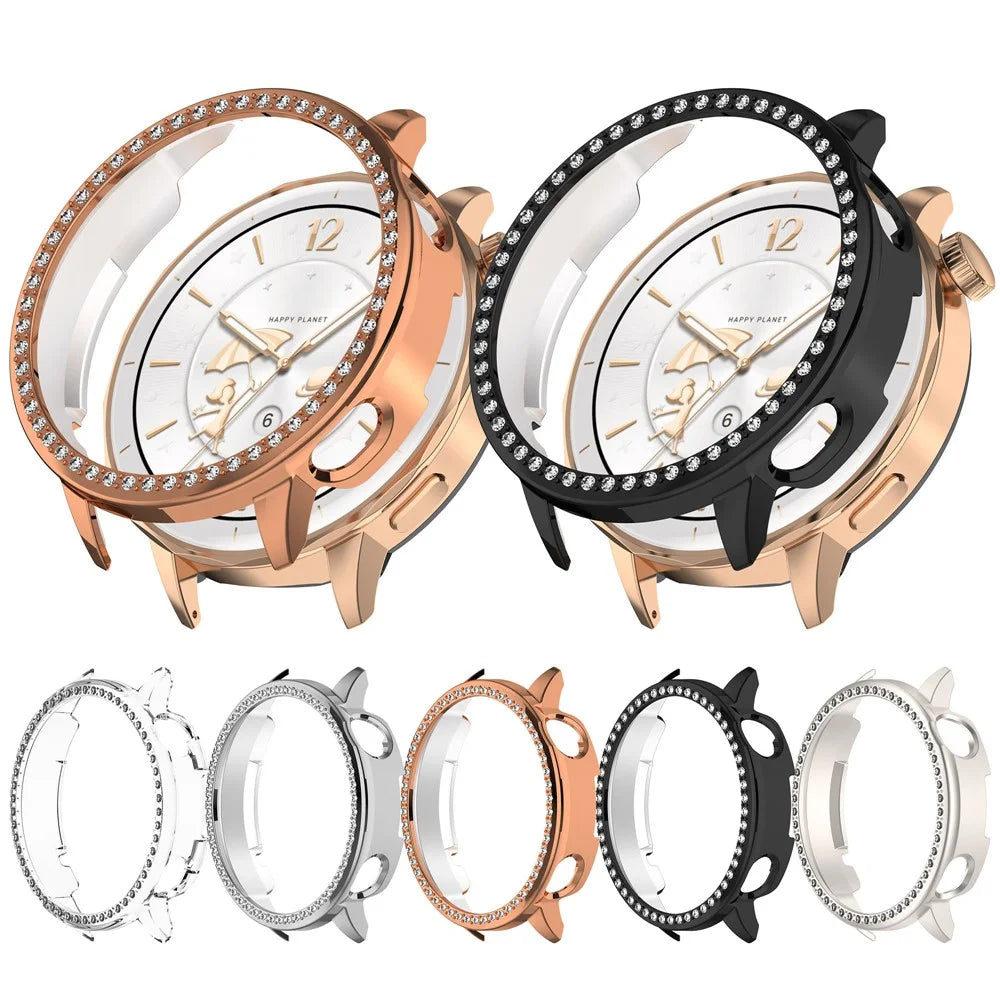 For Oppo Watch X2 Mini / OnePlus Watch 3 43mm Watch Case Rhinestone Decorative Hollow Design Electroplating PC Watch Cover - Black - 7