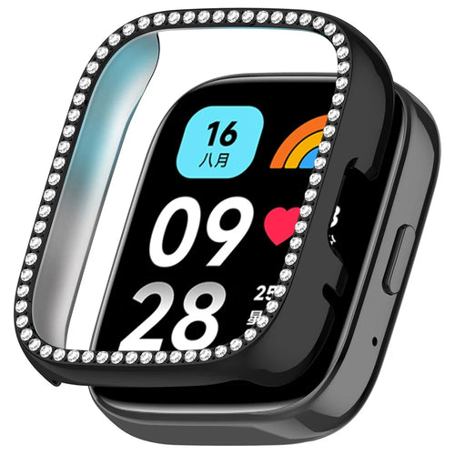For Xiaomi Redmi Watch 3 Active  /  Watch 3 Lite Watch Case Rhinestone Decor Hollow Design Electroplating PC Watch Cover - Black - 1