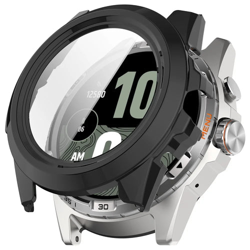 For TicWatch Atlas Watch Case PC Frame Cover with Tempered Glass Screen Film - Black - 1
