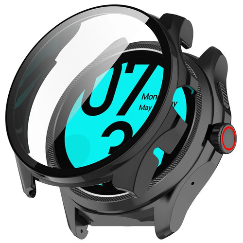 For TicWatch Pro 5 Enduro Watch Case PC Frame Cover with Tempered Glass Screen Film - Black - 1
