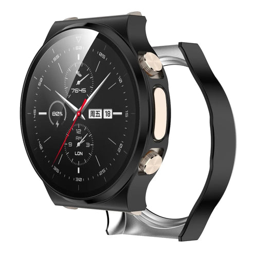 Full Body Plated PC Frame + Tempered Glass Wach Protective Cover for Huawei Watch GT 2 Pro ECG Smartwatch - Black - 1