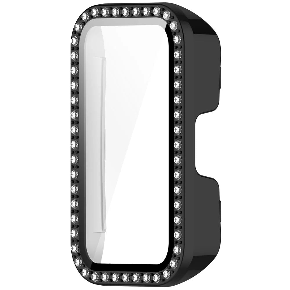 For Huawei Band 10  /  9  /  8 Case Rhinestone Decor PC + Tempered Glass Film Protective Watch Cover - Black - 4