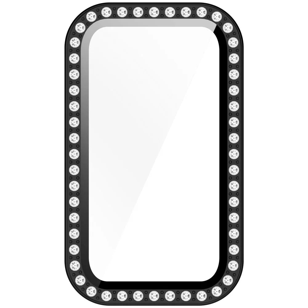 For Huawei Band 10  /  9  /  8 Case Rhinestone Decor PC + Tempered Glass Film Protective Watch Cover - Black - 6