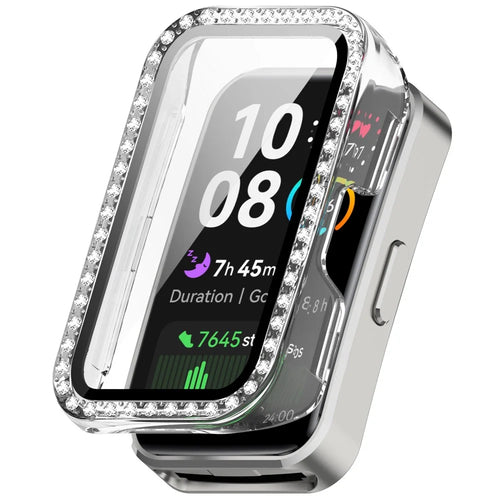 For Huawei Band 10  /  9  /  8 Clear Case Rhinestone Decor PC + Tempered Glass Film Protective Watch Cover - 1