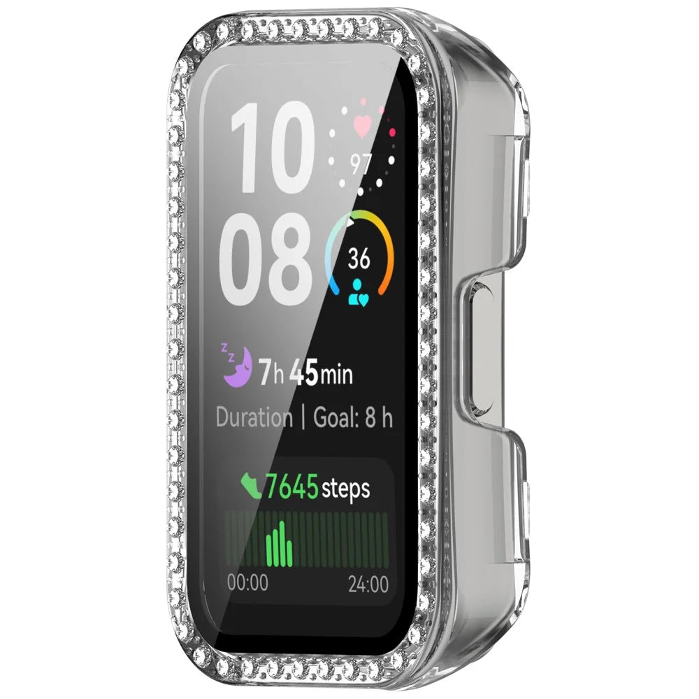 For Huawei Band 10  /  9  /  8 Clear Case Rhinestone Decor PC + Tempered Glass Film Protective Watch Cover - 2