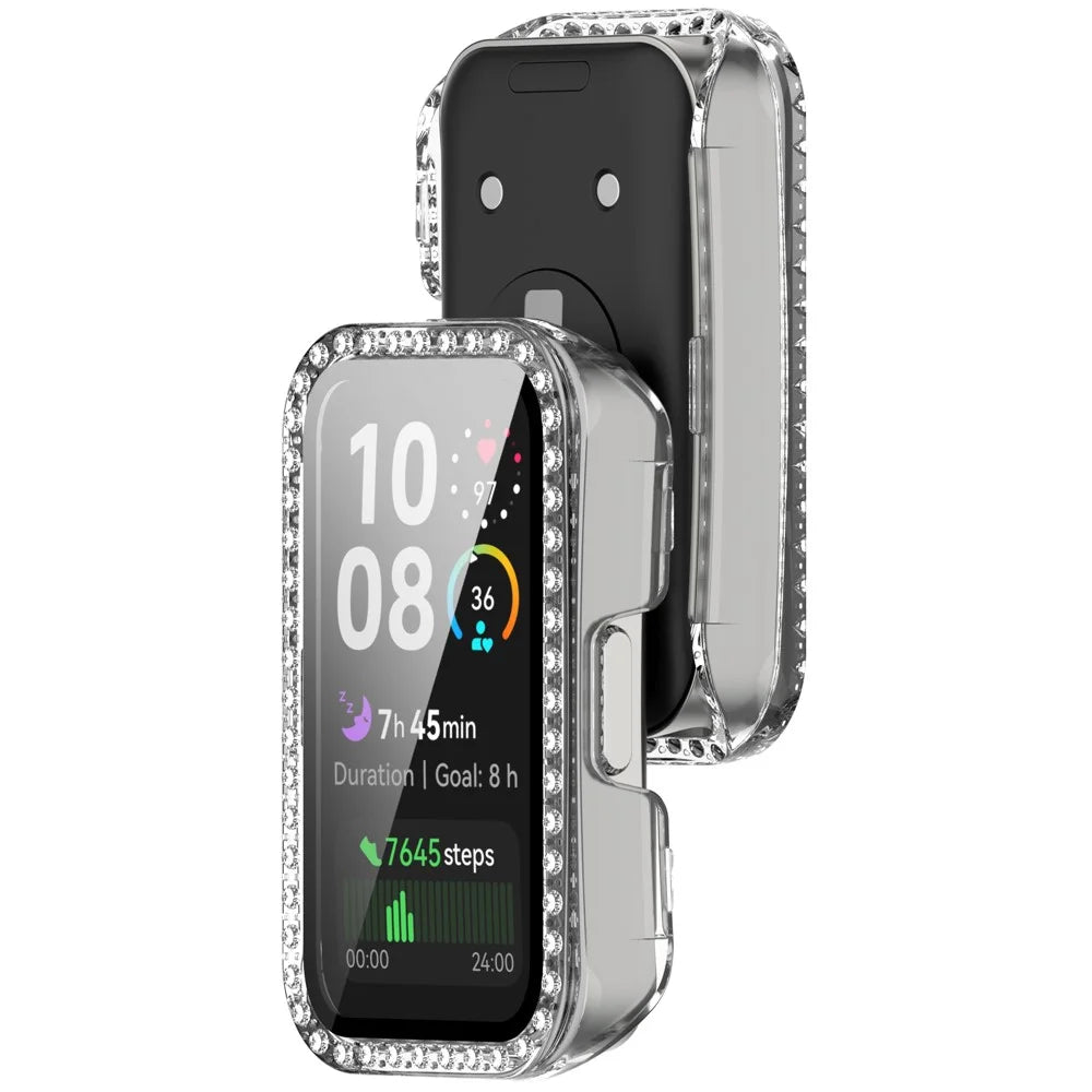 For Huawei Band 10  /  9  /  8 Clear Case Rhinestone Decor PC + Tempered Glass Film Protective Watch Cover - 3