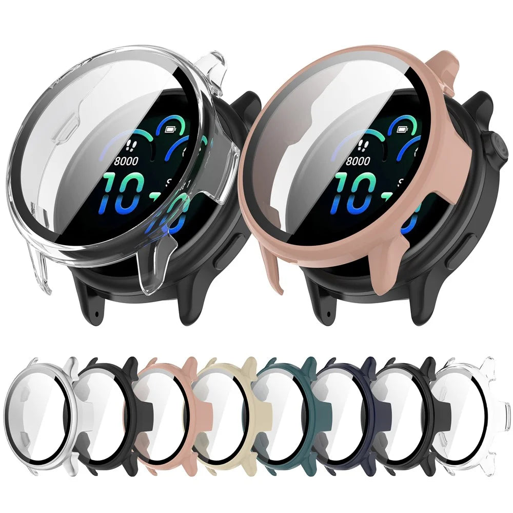 For Garmin Vivoactive 6 Watch Case PC Frame Cover with Tempered Glass Screen Film - Black - 7